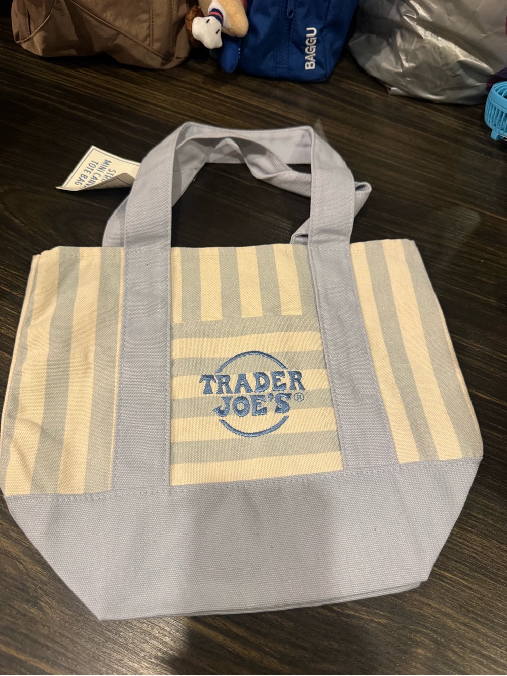 Trader Joe's Light Blue & Cream Striped Canvas Tote - Picture 1 of 2